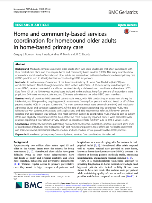Home and community-based services coordination for homebound older adults in home-based primary care